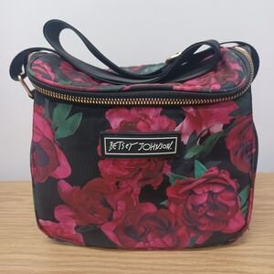 Betsey Johnson Insulated Lunch Tote Bag Rose Floral Print Design Pink Black